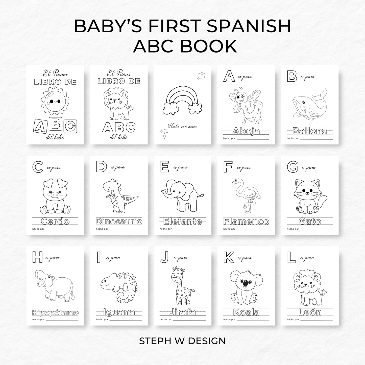 Printed 5x7 Spanish Baby Shower ABC Coloring Book, Baby's First ABC Book