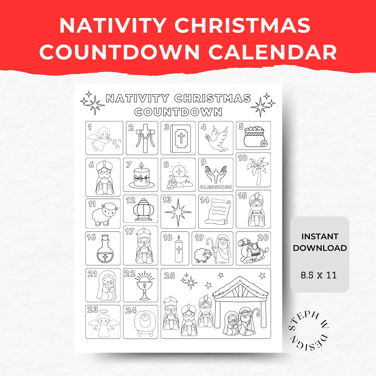 Nativity Advent Coloring Page - Digital Download
