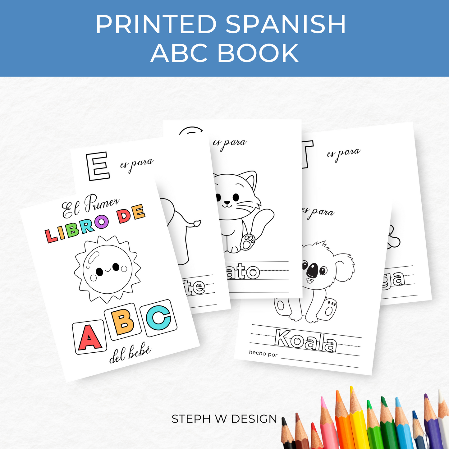 Printed 5x7 Spanish Baby Shower ABC Coloring Book, Baby's First ABC Book