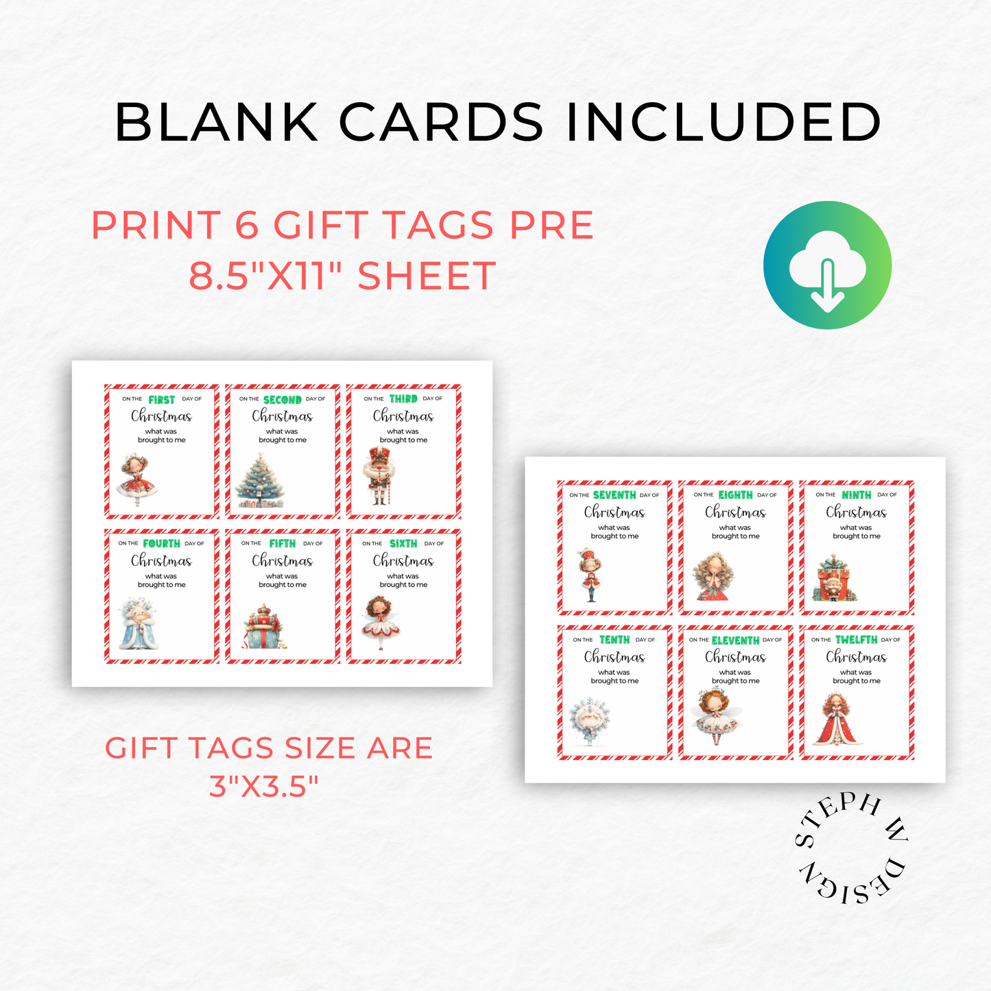 12 Days of Christmas Gift Tags - Nutcracker Christmas - Digital Download