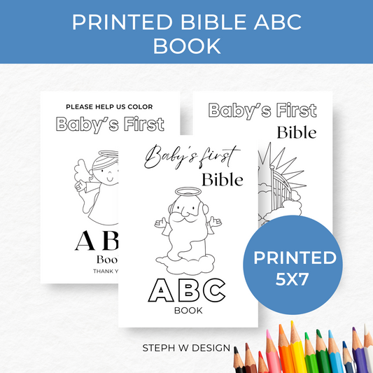 Printed 5x7 Bible ABC Book, Baby Shower ABC Coloring Book