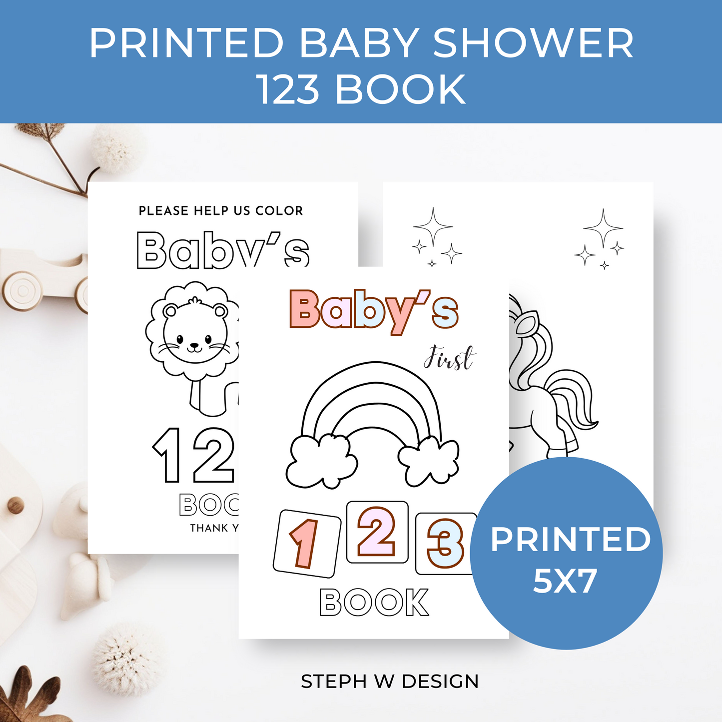 Baby Shower ABC & 123 Book Coloring Activity - Printed 5x7" Bundle