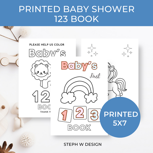 Printed 5x7 Baby Shower 123 Coloring Book