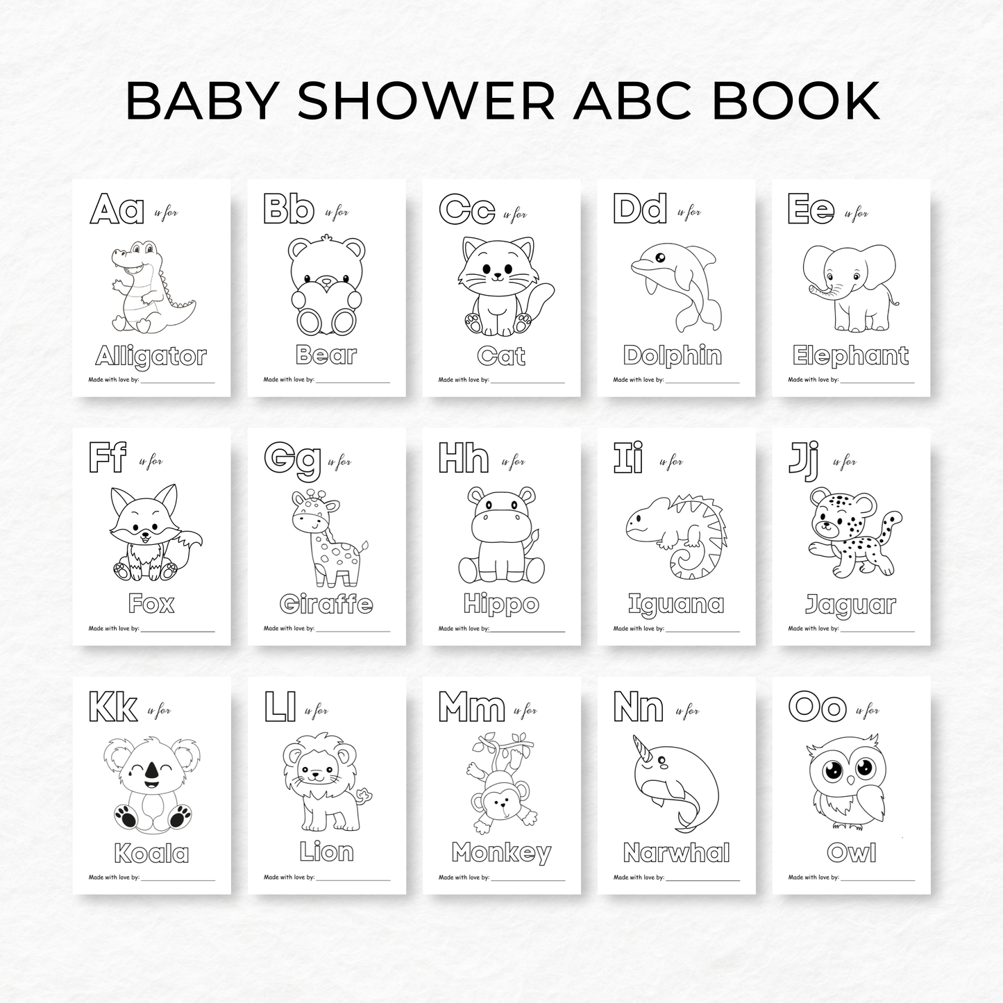 Printed 5x7 Baby Shower ABC Coloring Book