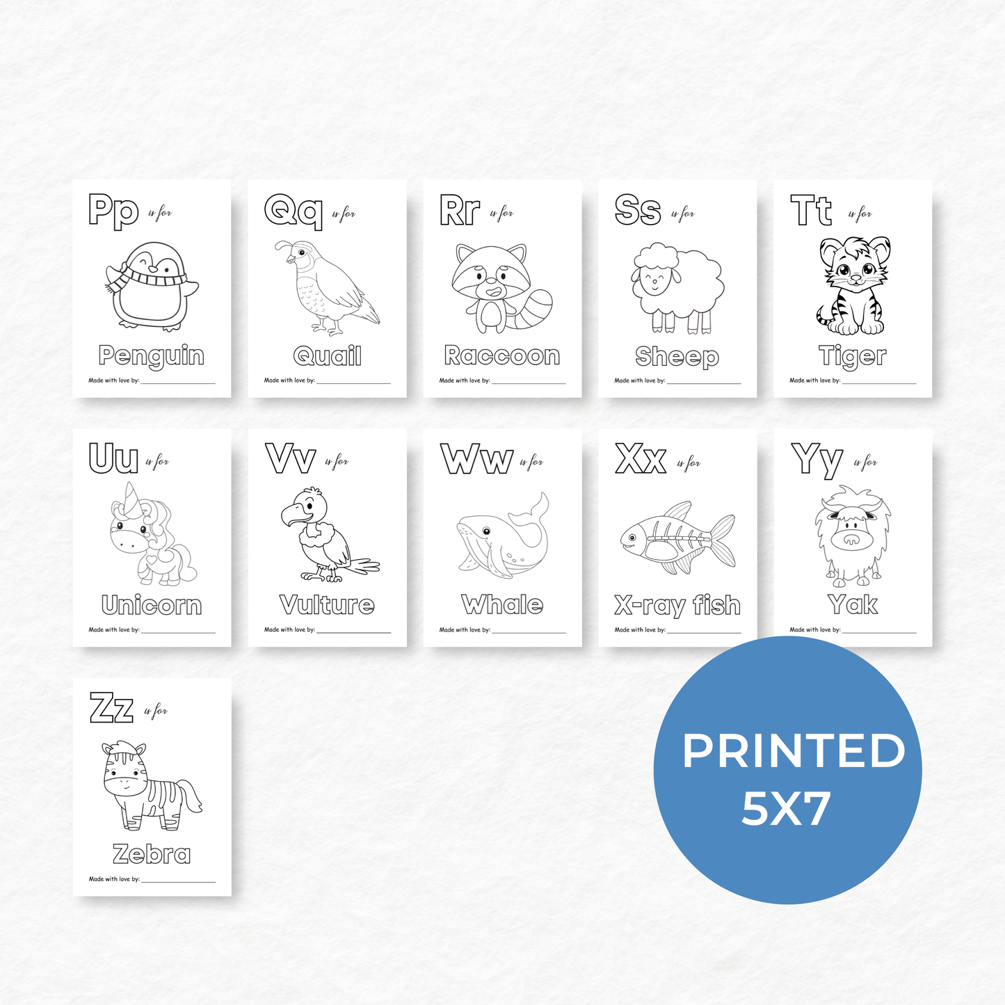 Printed 5x7 Baby Shower ABC Coloring Book