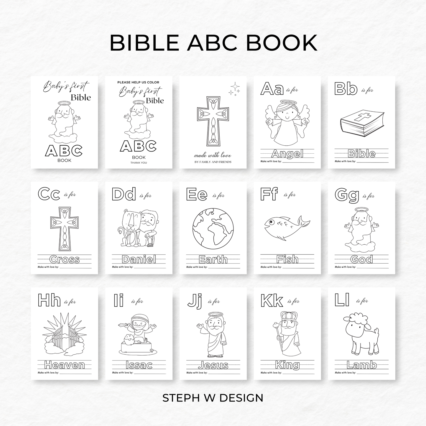 Printed 5x7 Bible ABC Book, Baby Shower ABC Coloring Book