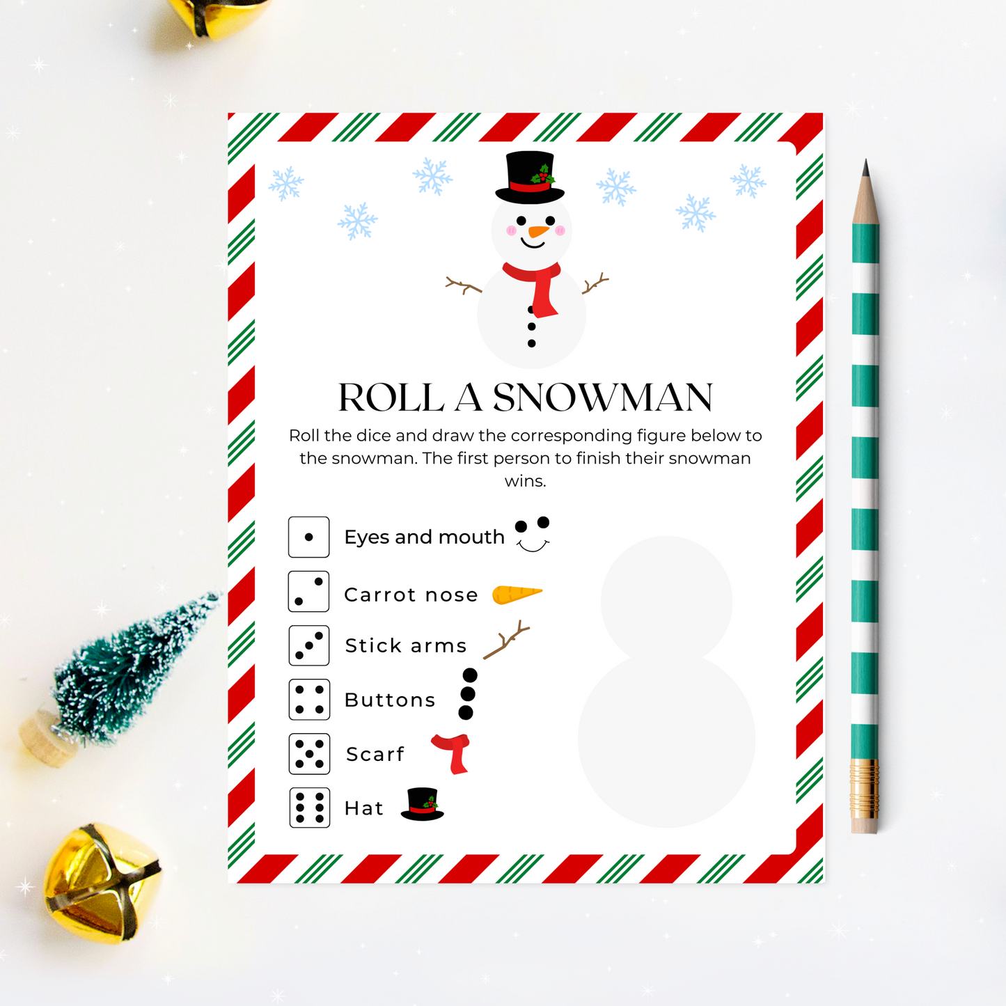 Roll A Snowman Dice Game - Digital Download
