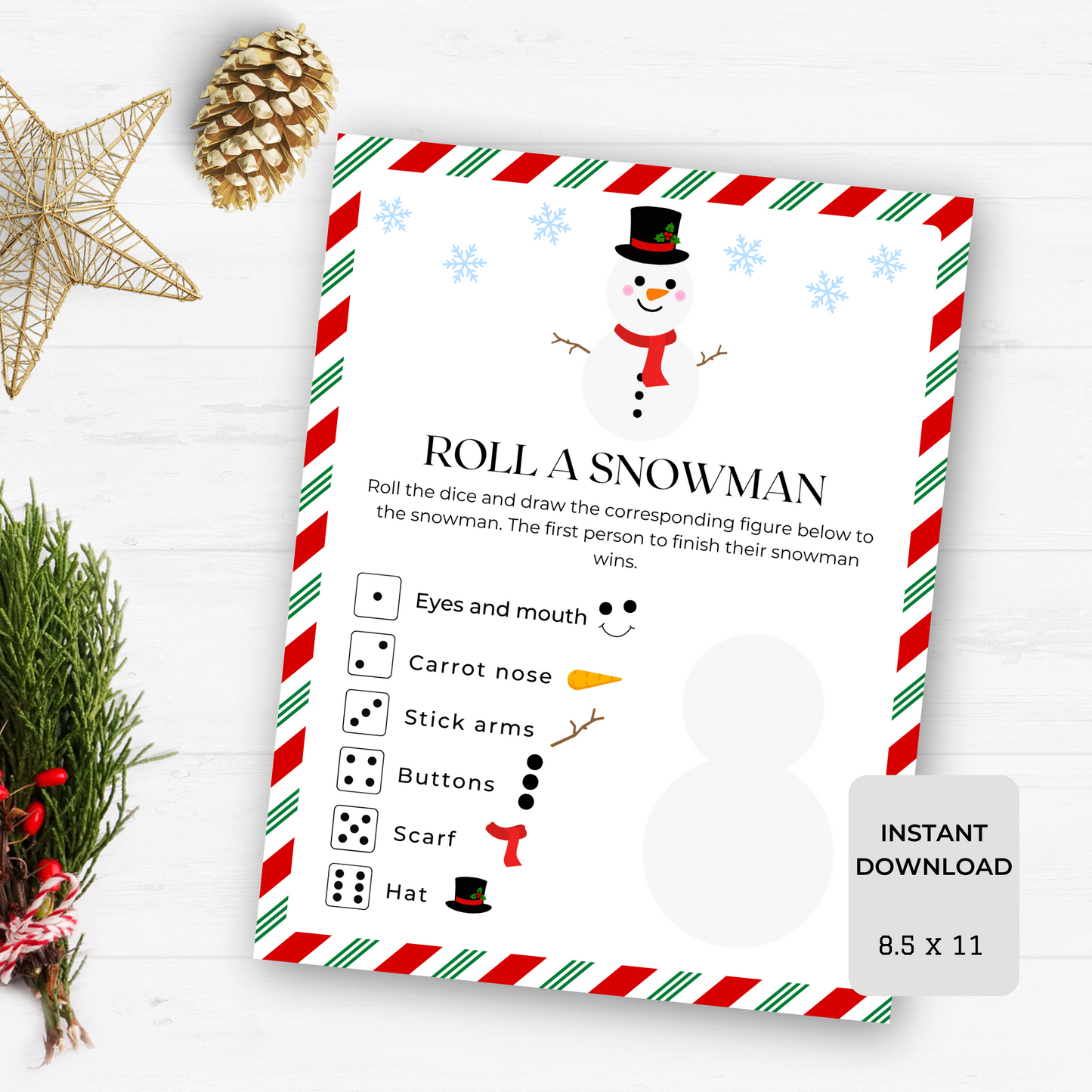 Roll A Snowman Dice Game - Digital Download