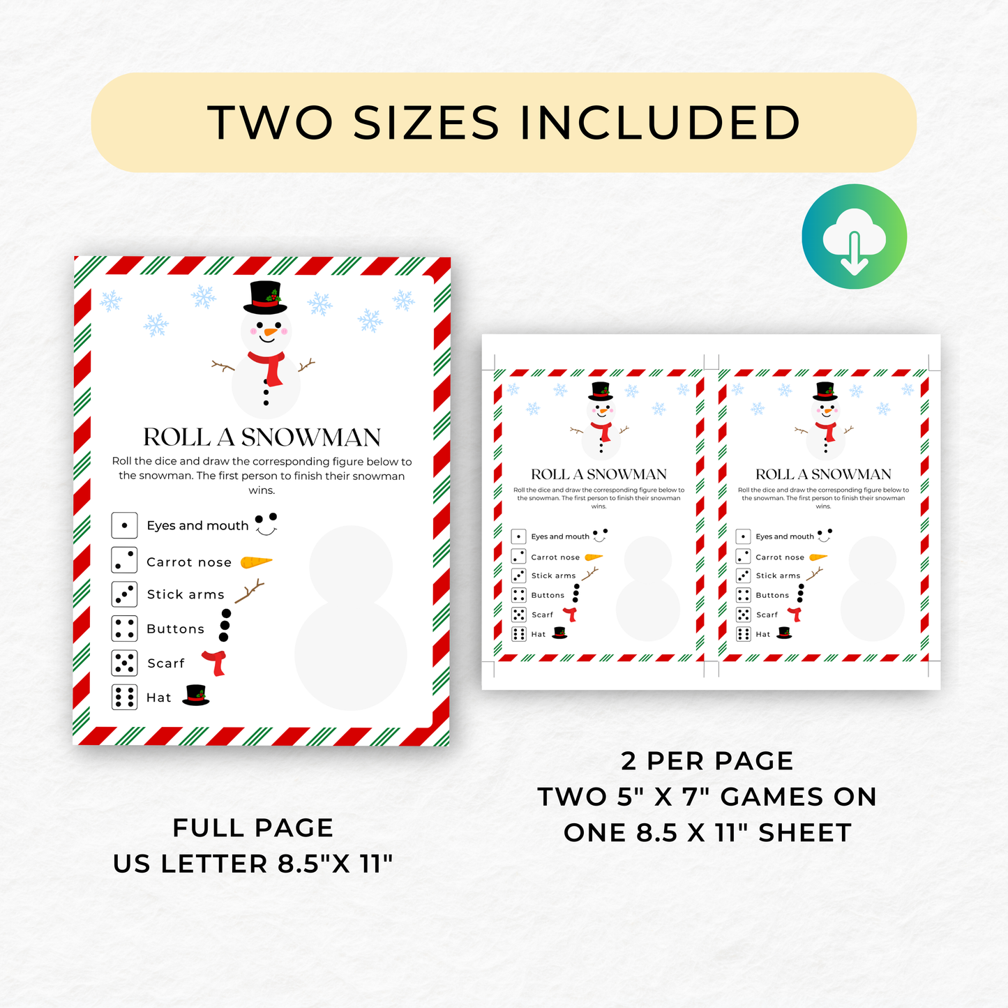 Roll A Snowman Dice Game - Digital Download