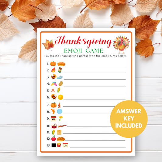 Thanksgiving Emoji Pictionary Game - Digital Download