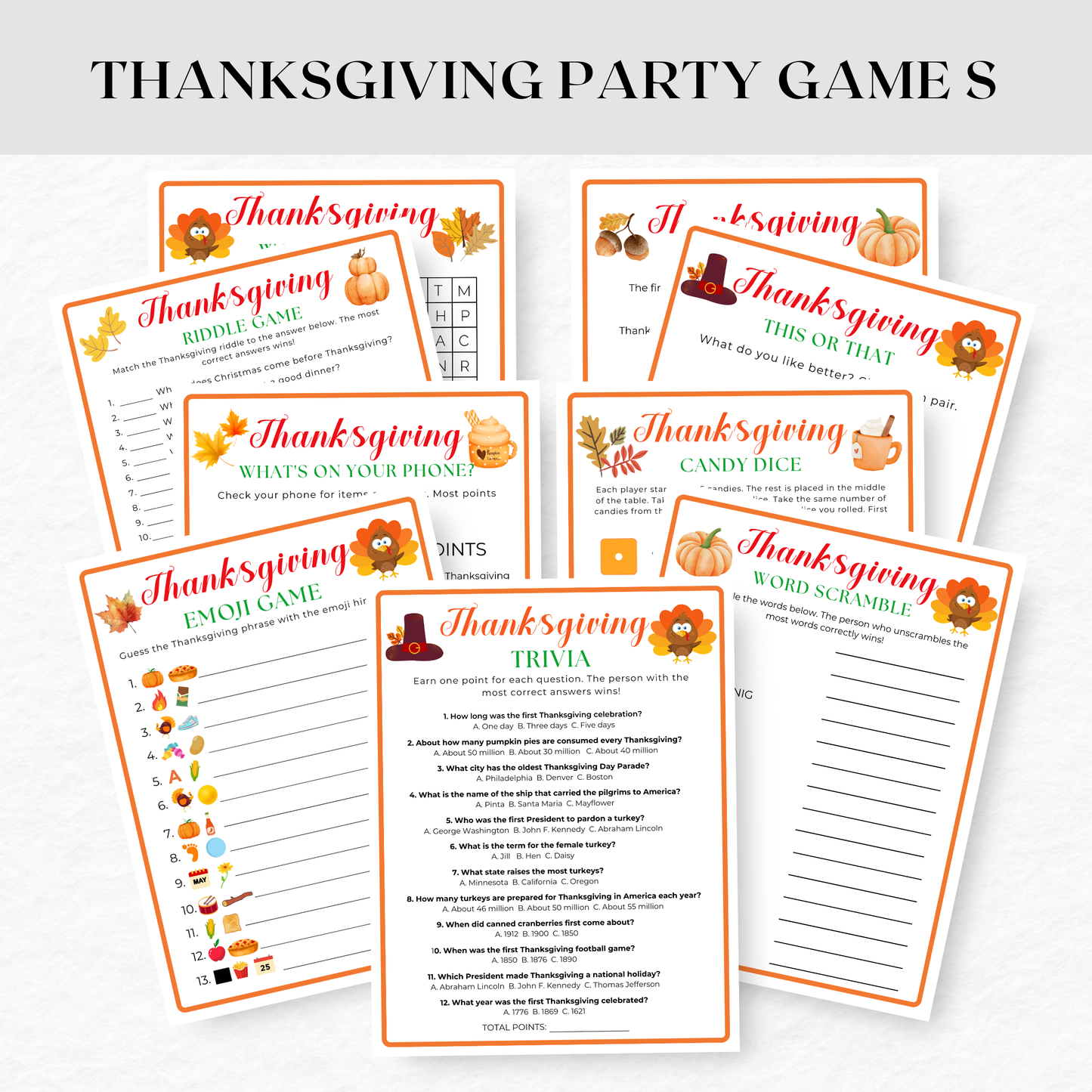 Thanksgiving Party Game Bundl- Digital Download