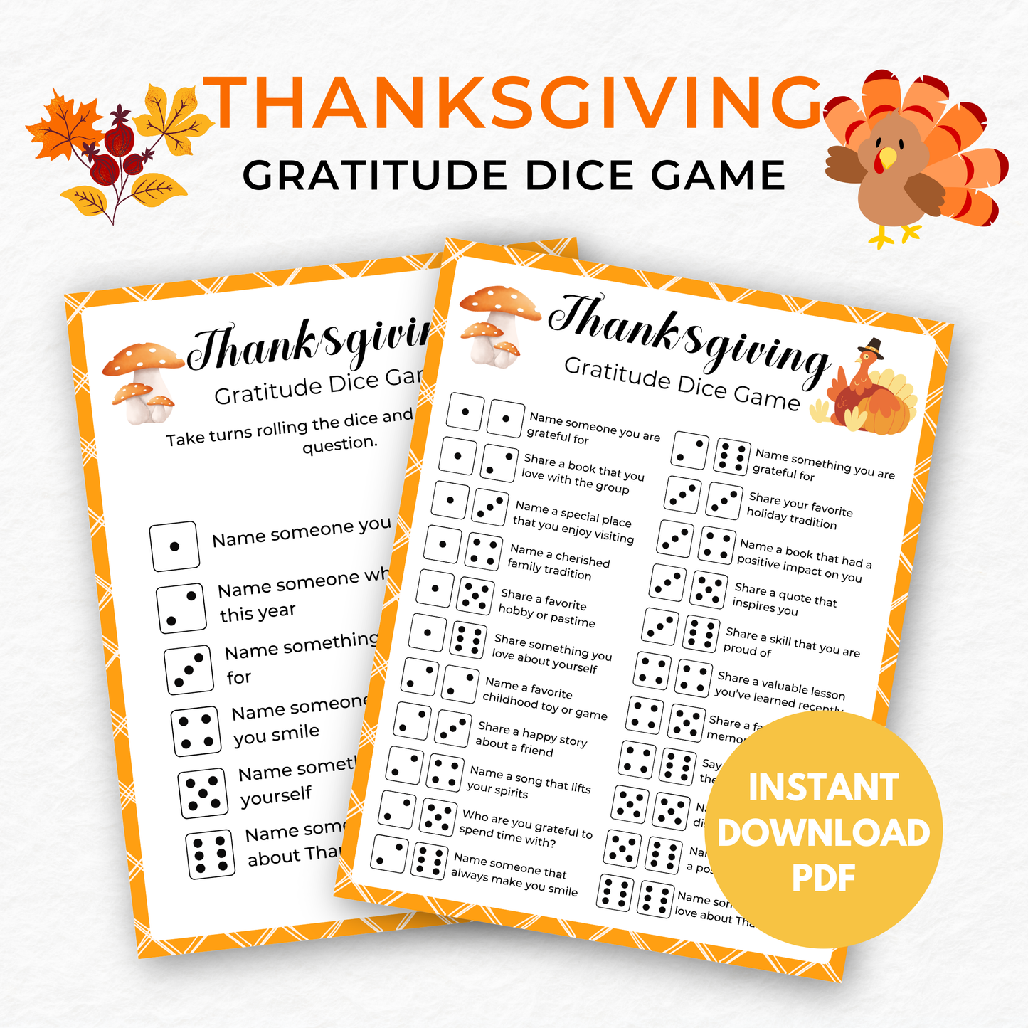 Thanksgiving Gratitude Dice Game - Digital Download