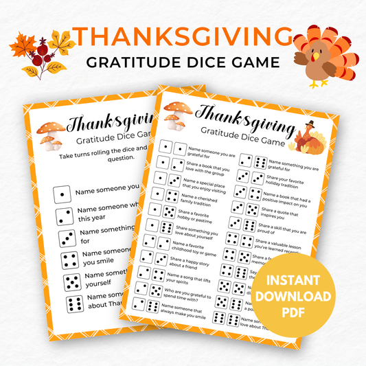 Thanksgiving Gratitude Dice Game - Digital Download