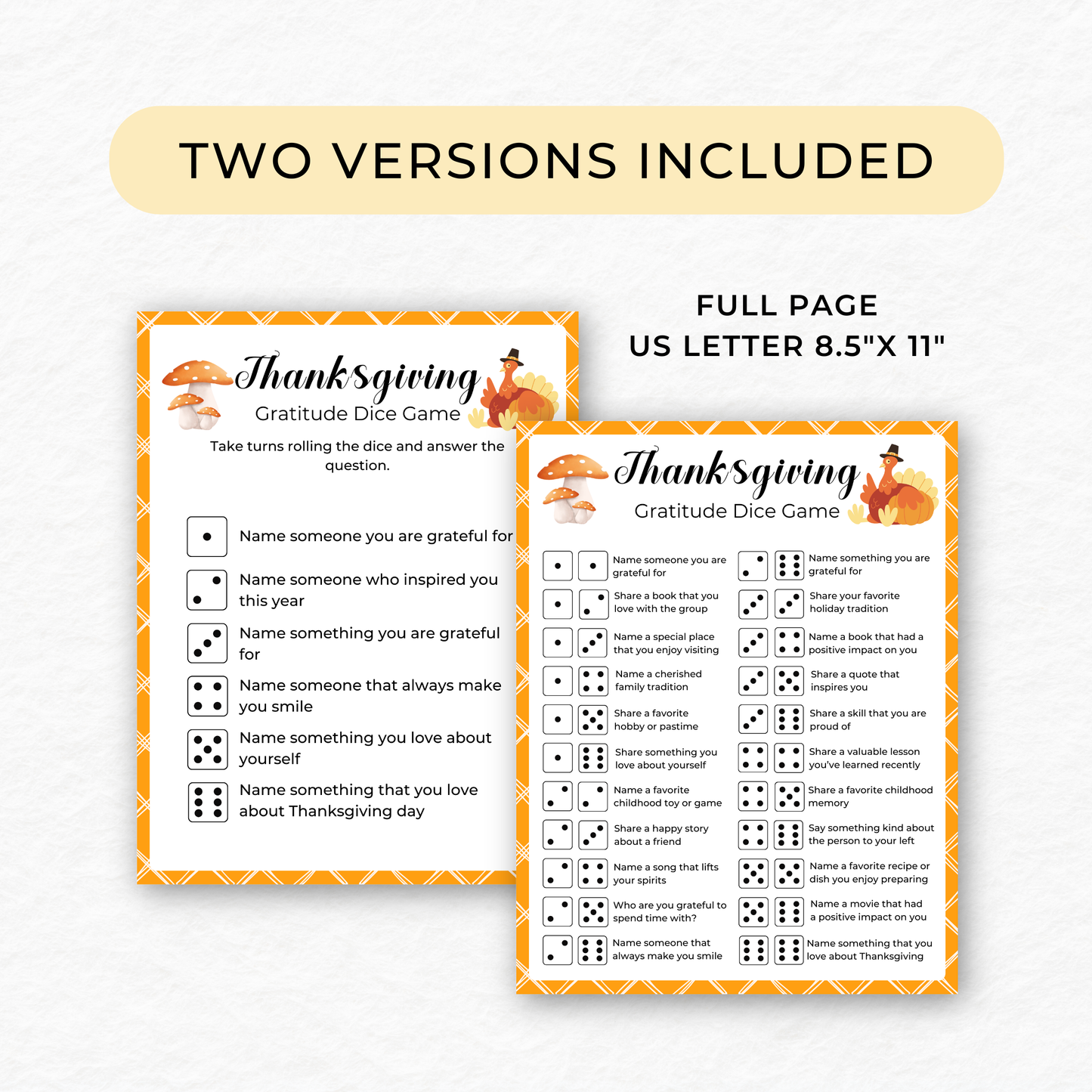 Thanksgiving Gratitude Dice Game - Digital Download