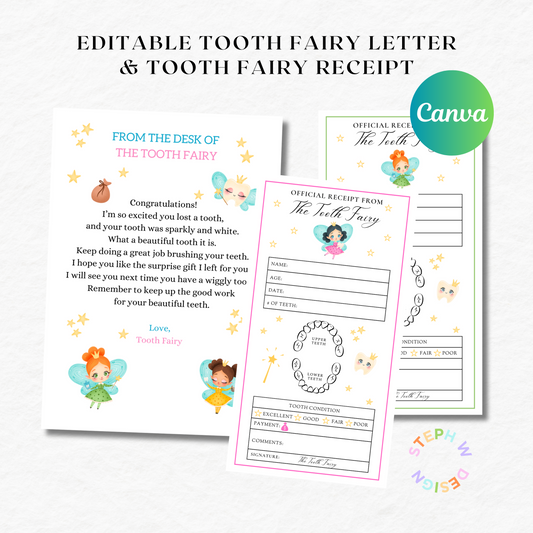 Editable Tooth Fairy Letter - Tooth Fairy Receipt - Printable Tooth Fairy Set