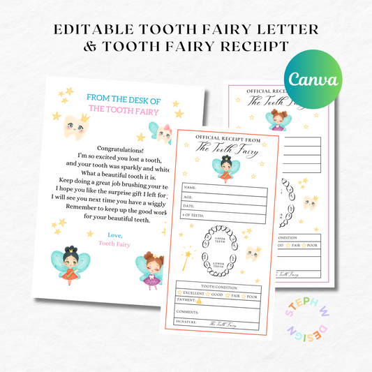 Editable Tooth Fairy Letter - Tooth Fairy Receipt - Printable Tooth Fairy Set - Purple