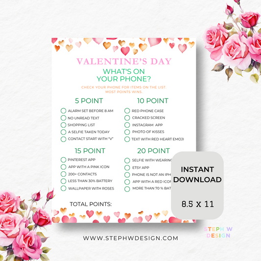 Valentines What's On Your Phone Game - Printable Valentines Game