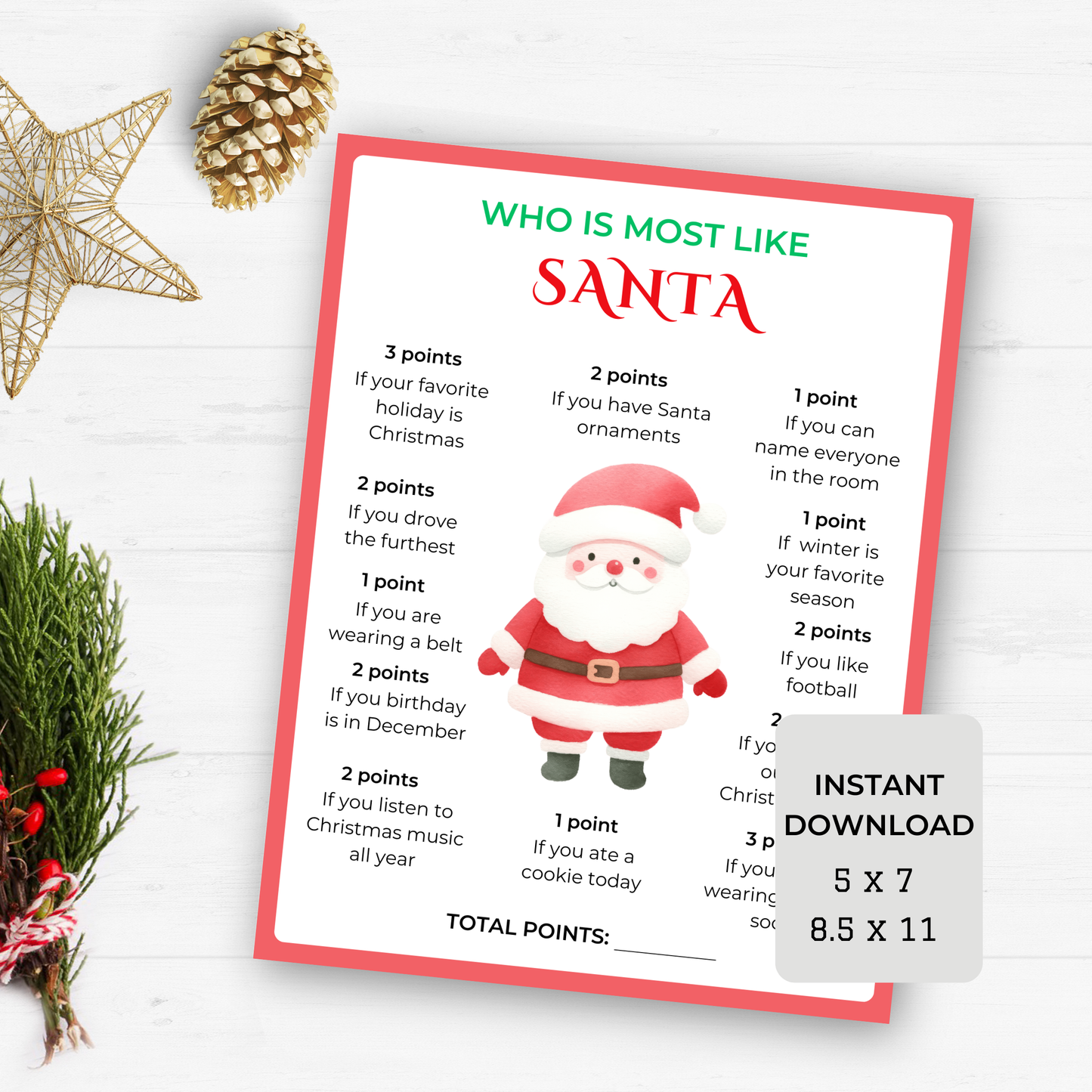 Christmas Who is Most Like Santa Game - Digital Download