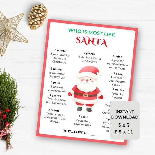 Christmas Who is Most Like Santa Game - Digital Download