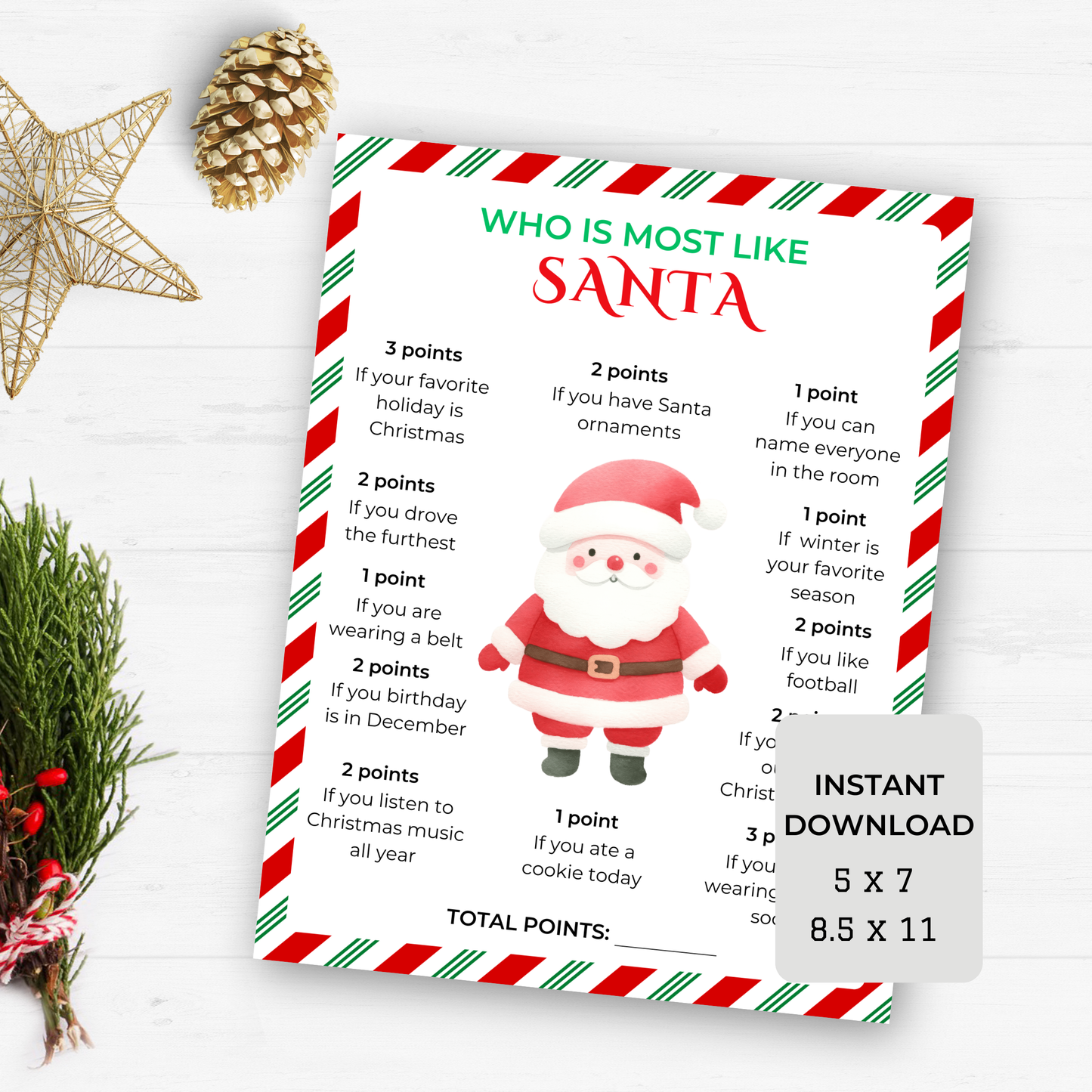 Christmas Who is Most Like Santa Game - Digital Download